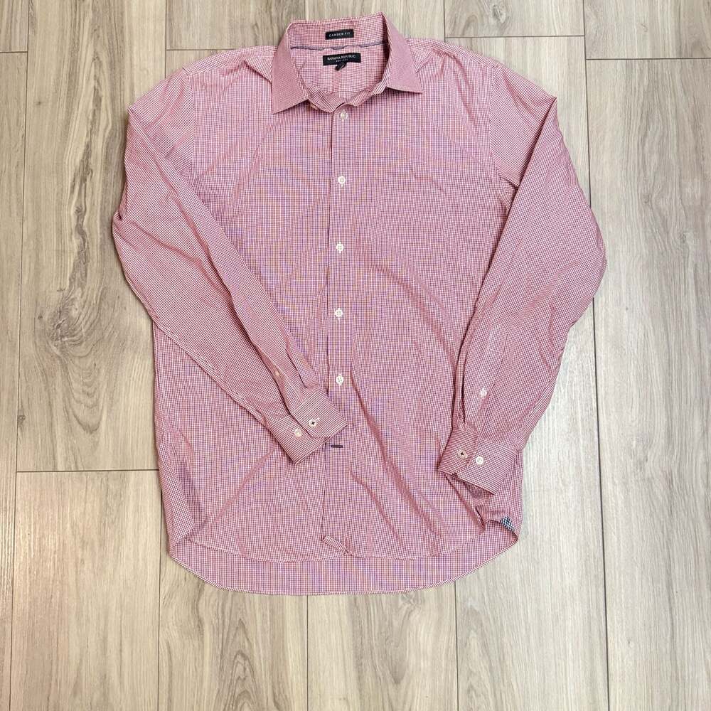 Banana Republic Candem Fit Non-Iron Shirt Men Medium Red White Check Long Sleeve